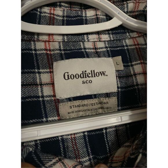 Goodfellow & Co Blue Red Flannel Button Up Top Size Large - Picture 4 of 6